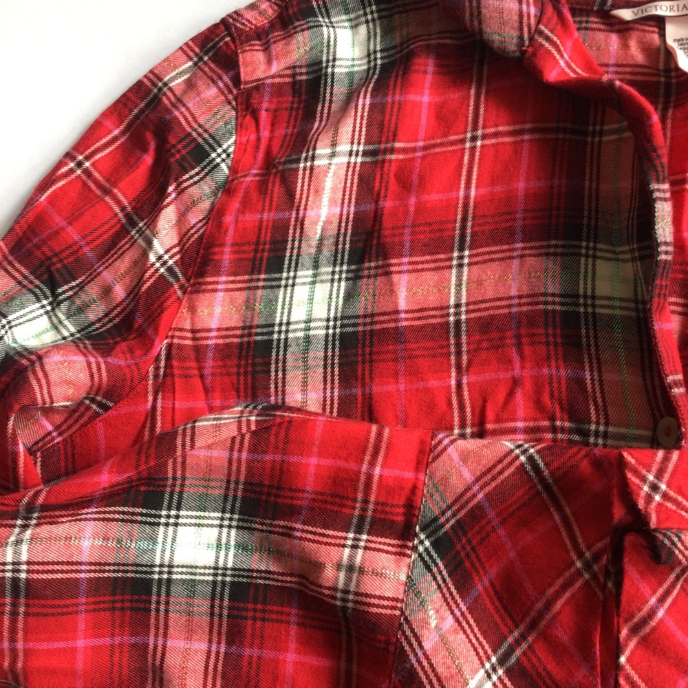 VICTORIAS SECRET PLAID FLANNEL PAJAMA SLEEP TOP MEDIUM - Picture 10 of 11